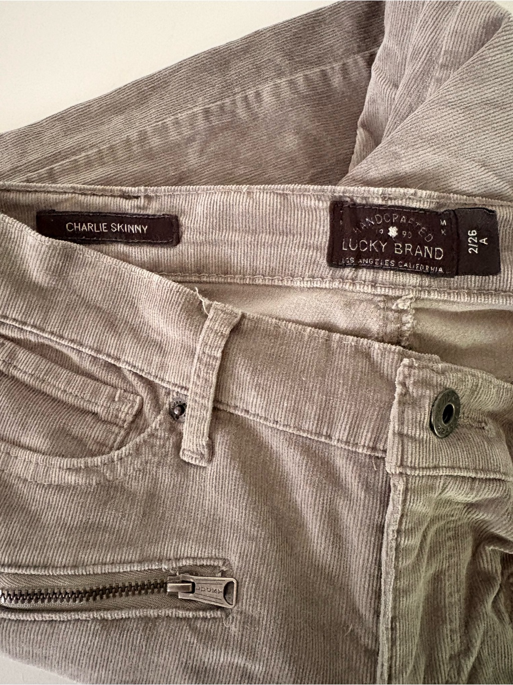 Lucky Brand Charlie Skinny Corduroy Pants In Taupe Gray